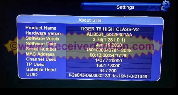 Tiger T8 high-class (Flower)HD Software Download,Tiger Receiver latest software Download